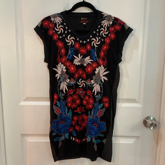 Johnny Was Biya Embroidered Black Teesha Boho Tunic Dress Size Small - Picture 1 of 10